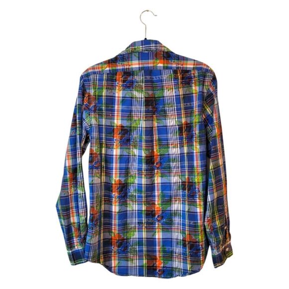 Ralph Lauren Blue Plaid Floral Button Down Shirt Size M - Picture 2 of 6